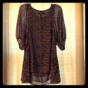 Boutique Dress with blue and mauve hearts.